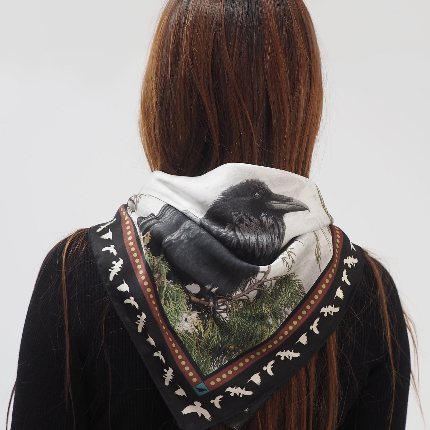 RAVENS ON CEDAR — 26-inch Square Scarf