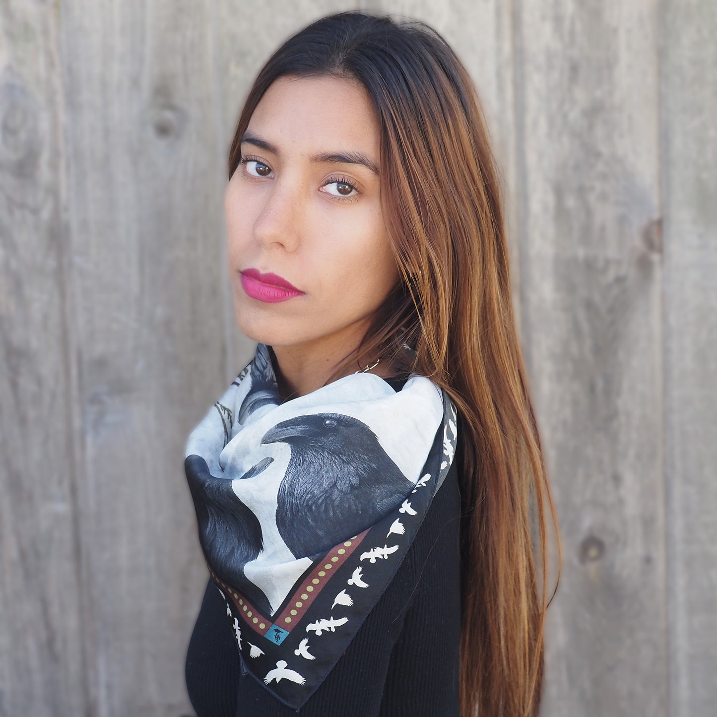 RAVENS ON CEDAR — 26-inch Square Scarf