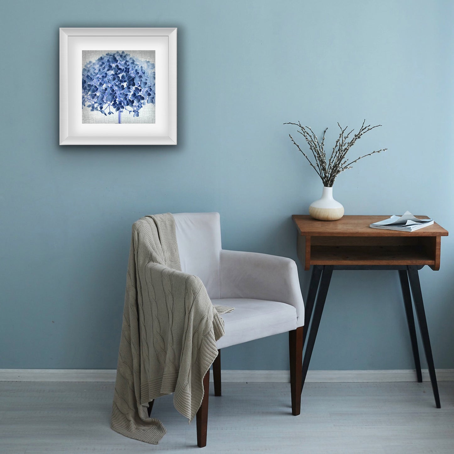 BLUE HYDRANGEA - Fine Art Print, Botanical Blueprint