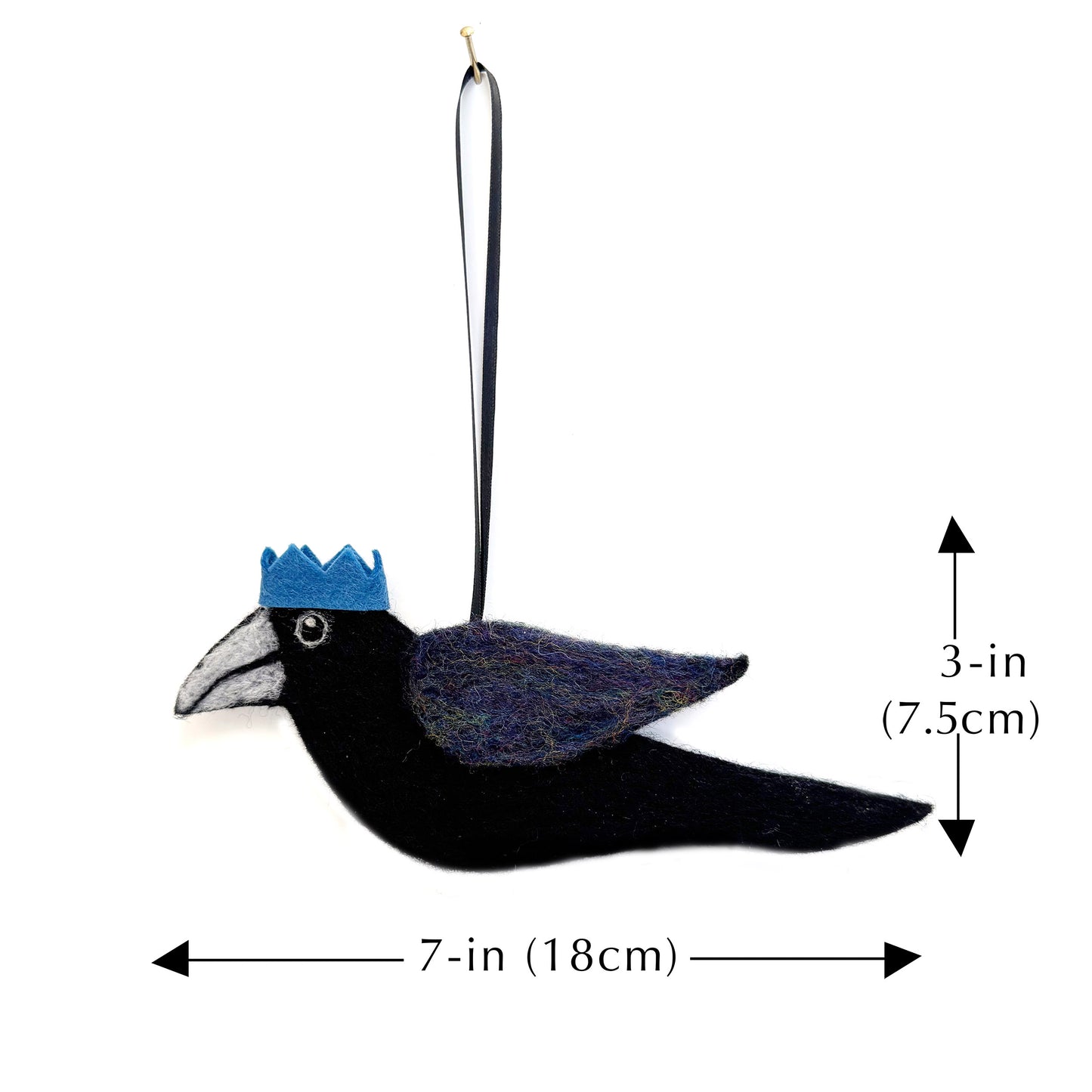 BLUE FLOWERS Wool Needle-Felted Crow Hanging