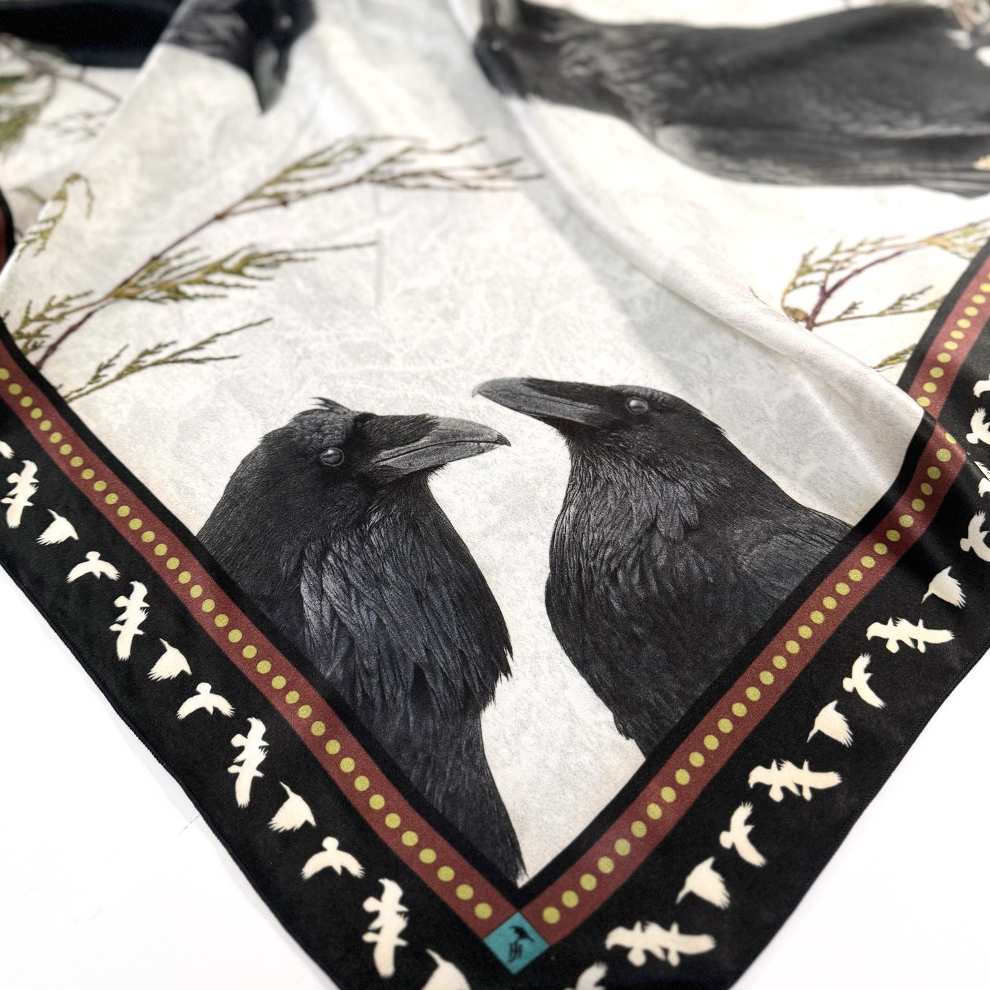 RAVENS ON CEDAR — 26-inch Square Scarf
