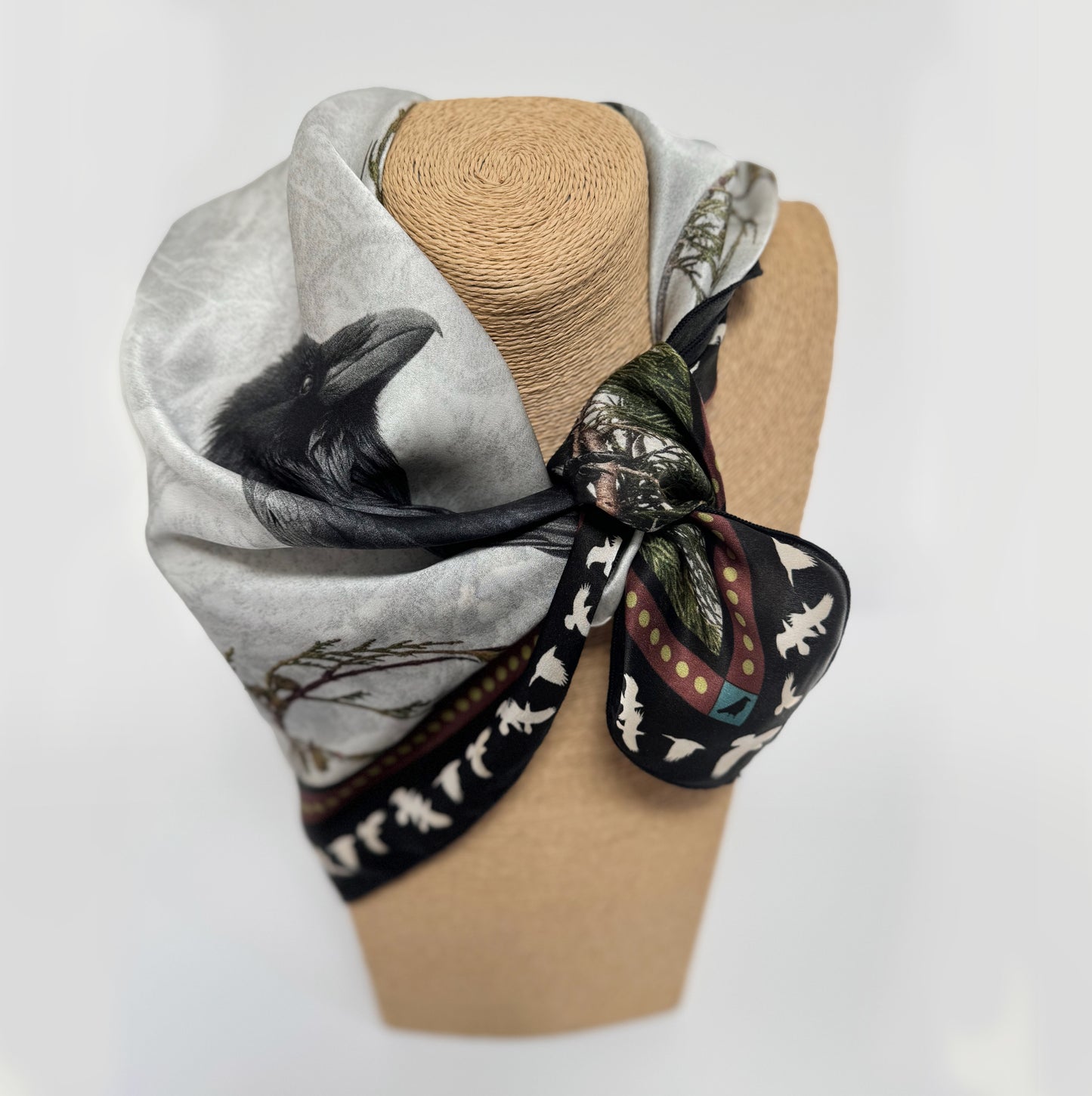 RAVENS ON CEDAR — 26-inch Square Scarf