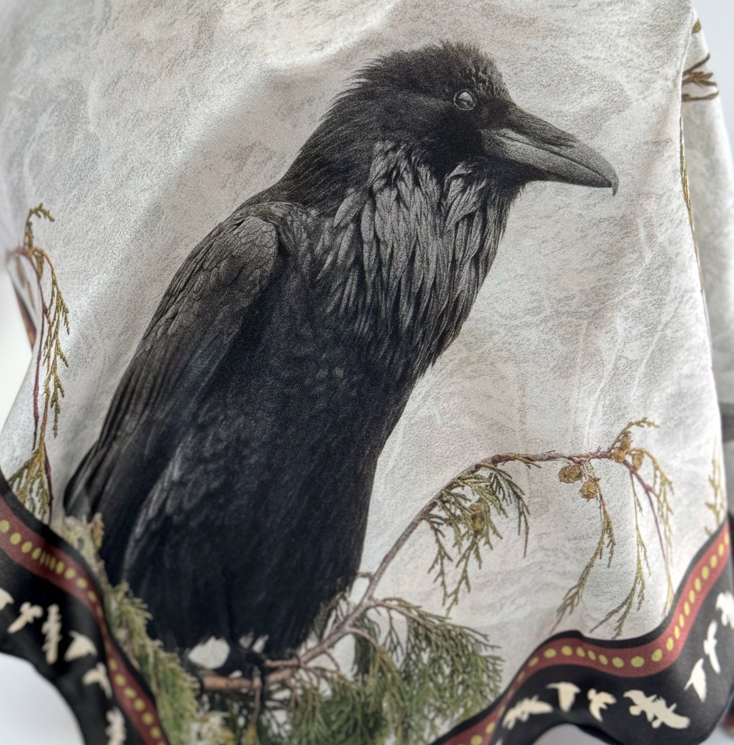 RAVENS ON CEDAR — 26-inch Square Scarf