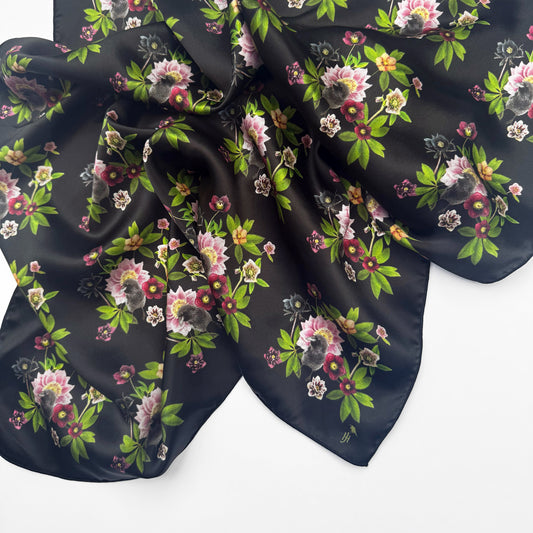 RAVEN GARDEN OF HAPPINESS — 26-inch Square Scarf