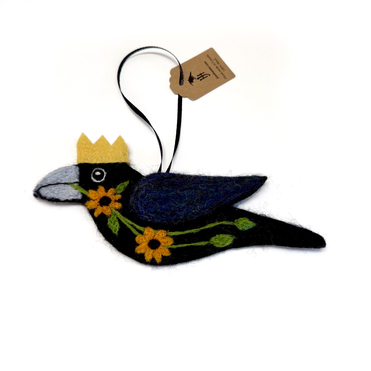 SUNFLOWER Wool Needle-Felted Crow Hanging