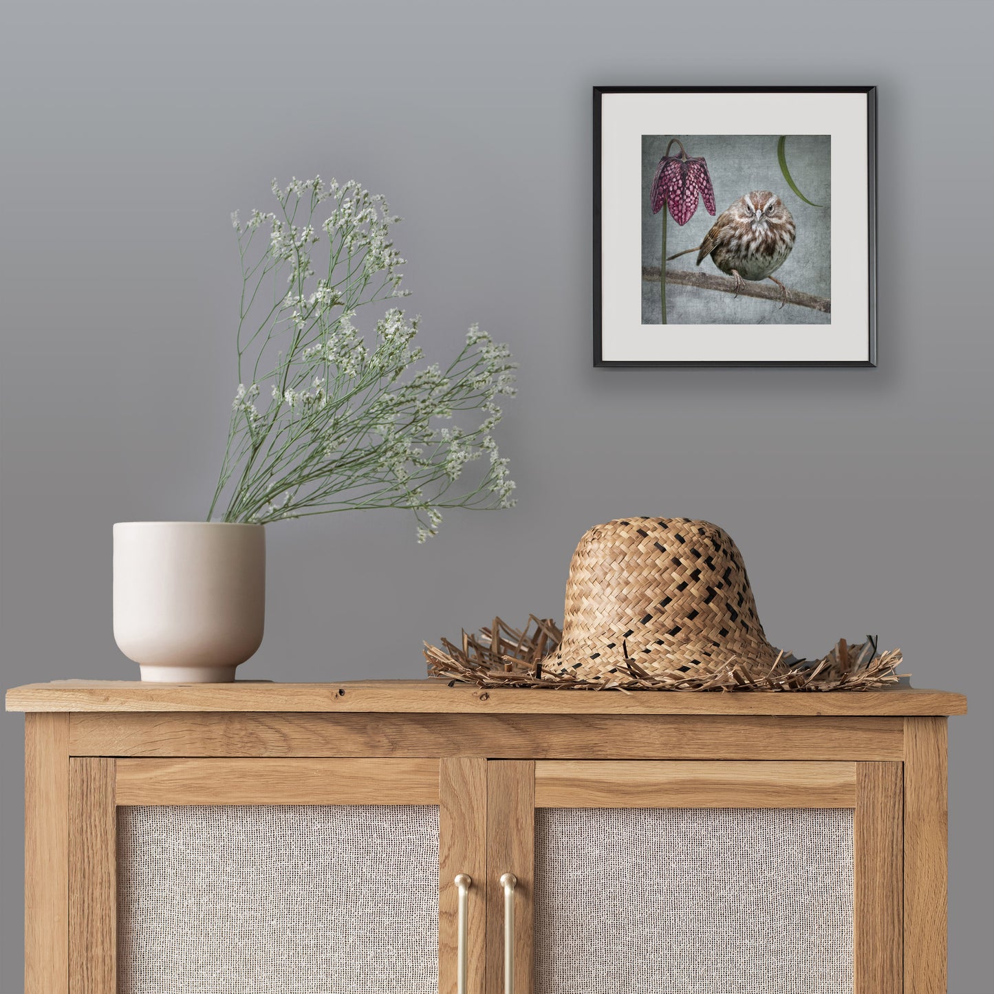 SONG SPARROW WITH FRITILLARIA - Fine Art Print, Garden Birds Series
