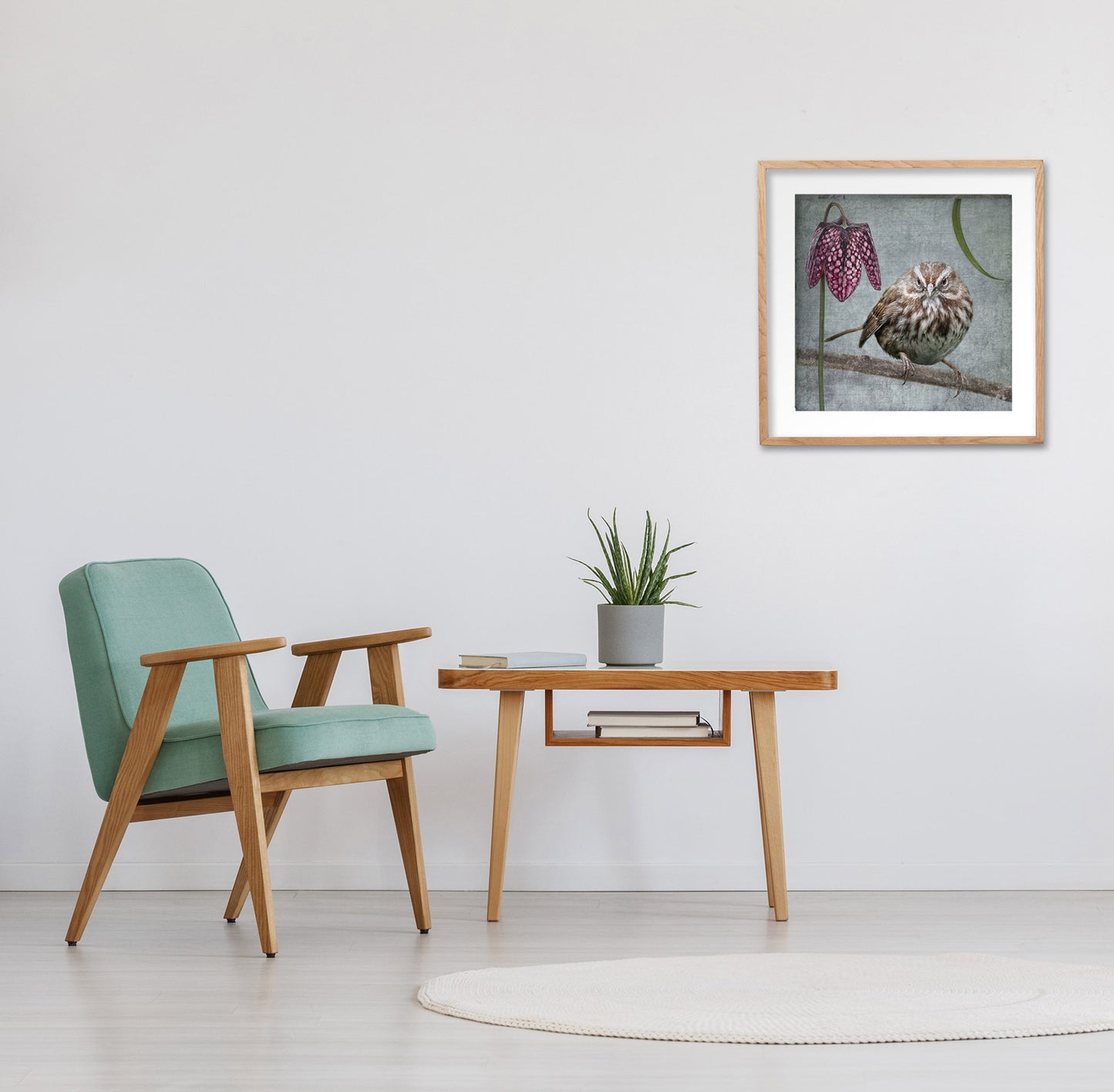SONG SPARROW WITH FRITILLARIA - Fine Art Print, Garden Birds Series