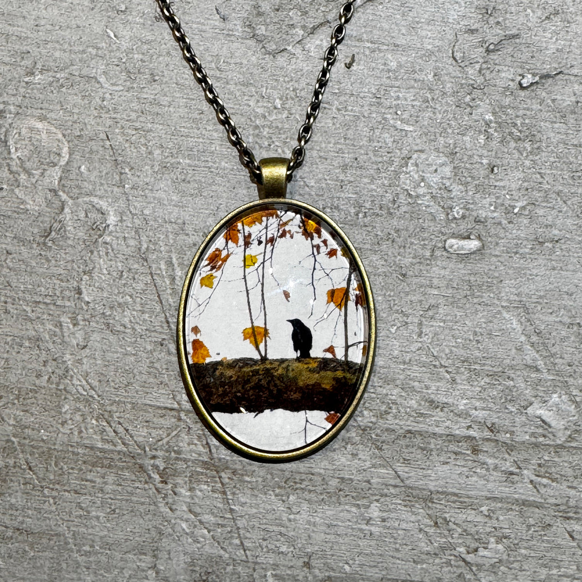 AUTUMN CROW - Large Glass Pendant