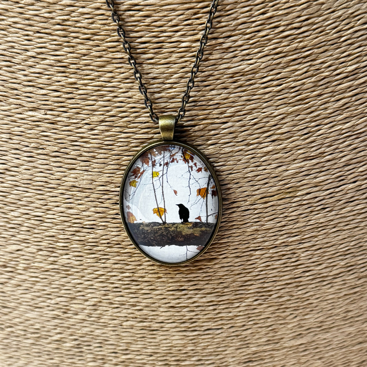 AUTUMN CROW - Large Glass Pendant
