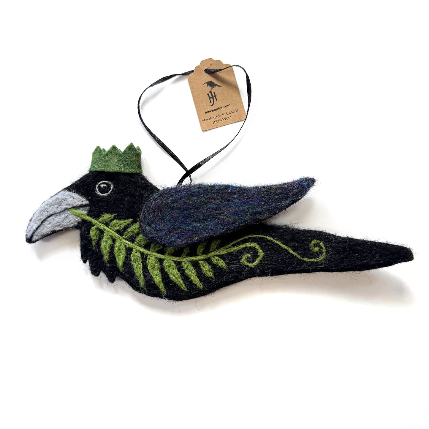 FERN Wool Needle-Felted Raven Hanging