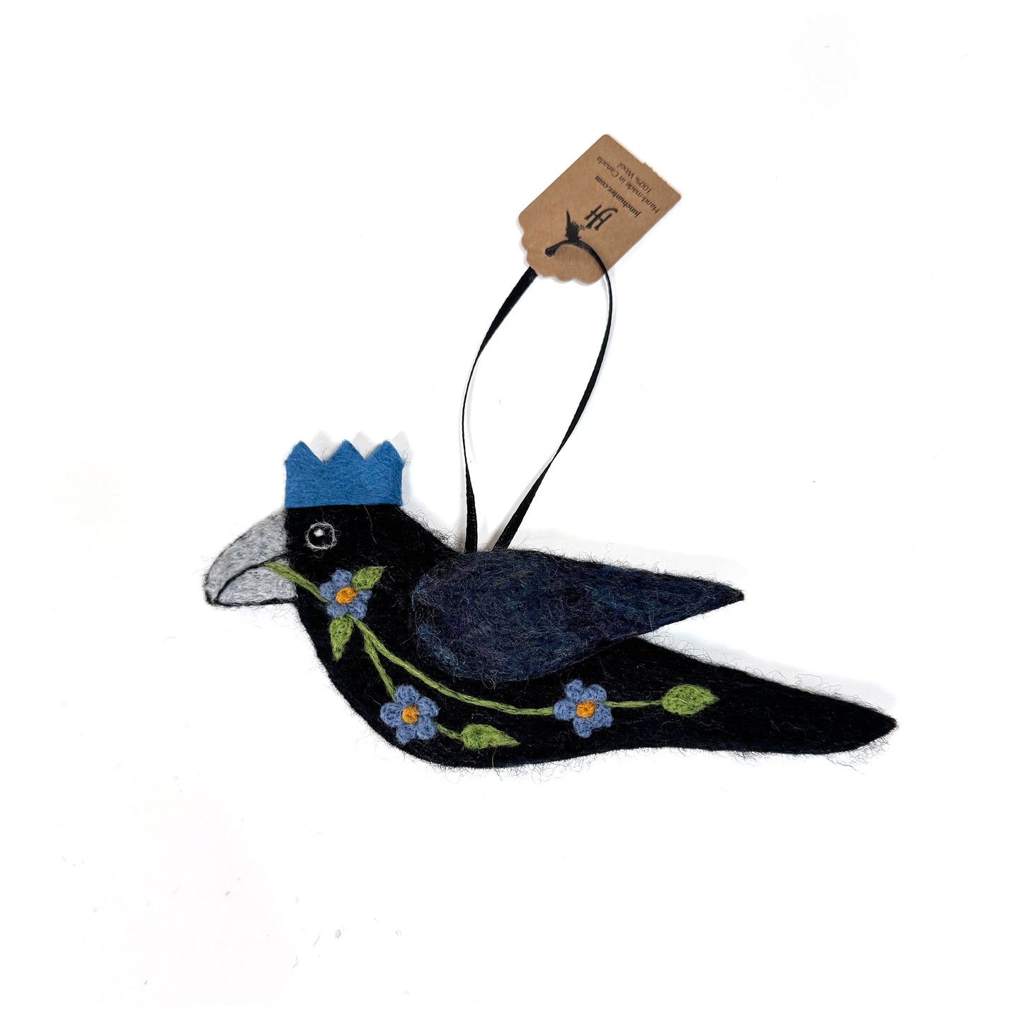 FORGET-ME-NOT Wool Needle-Felted Crow Hanging