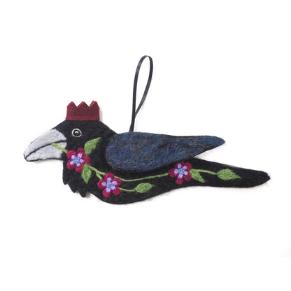 PURPLE FLOWERS PARTY RAVEN Wool Needle-Felted Raven Hanging