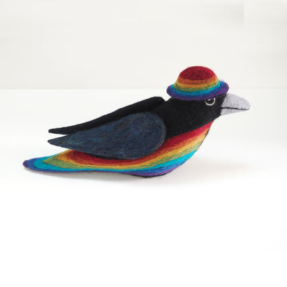 STANDING RAINBOW CROW NEEDLE-FELTED 3-D BIRD FIGURE