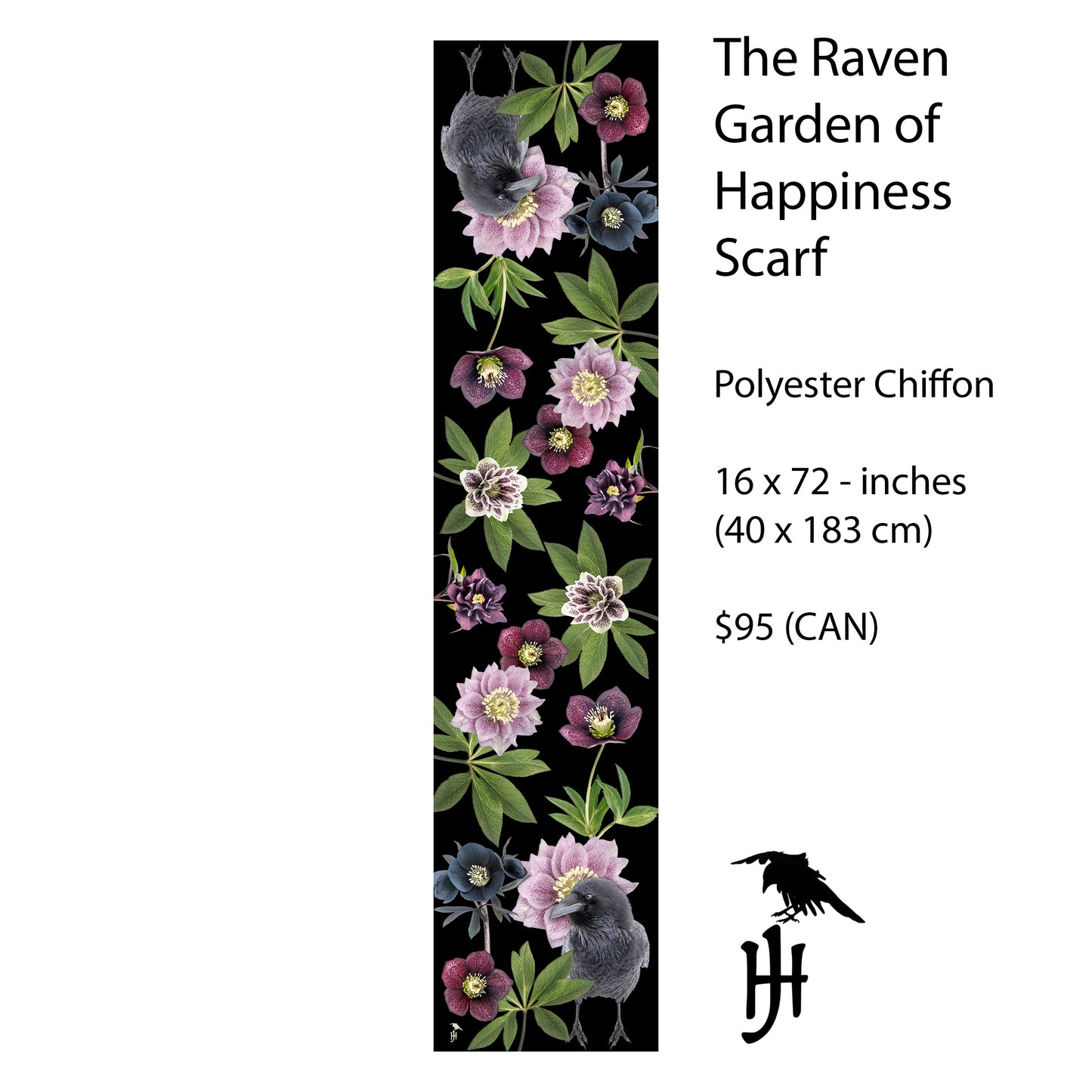 THE RAVEN GARDEN OF HAPPINESS - Long PolyChiffon Scarf