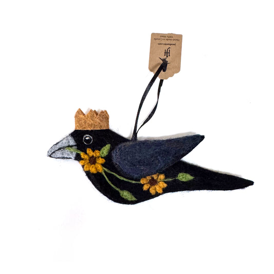 SUNFLOWER Wool Needle-Felted Crow Hanging
