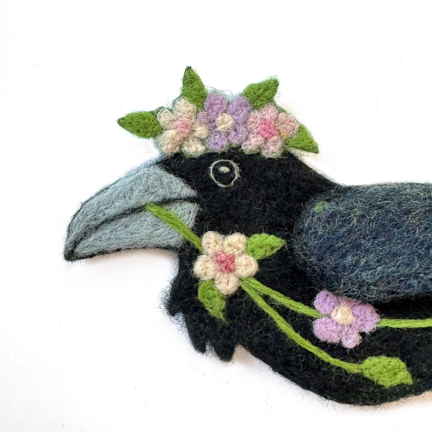 PINK SPRING GARLAND Wool Needle-Felted Raven Hanging
