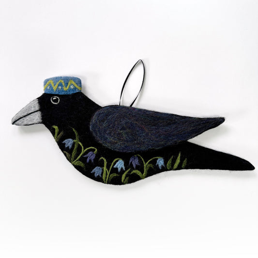 EXTRA-LARGE BLUEBELLS  Wool Needle-Felted Crow Hanging