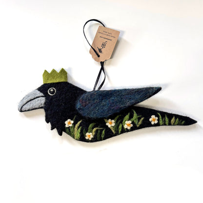 DAISY MEADOW Wool Needle-Felted Raven Hanging