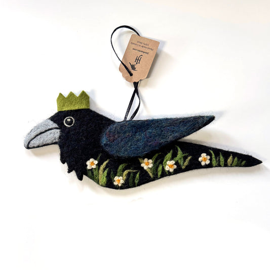 DAISY MEADOW Wool Needle-Felted Raven Hanging