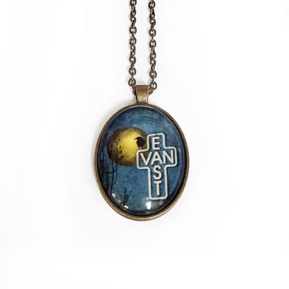 EAST VAN MOON WITH CROW - Large Glass Pendant