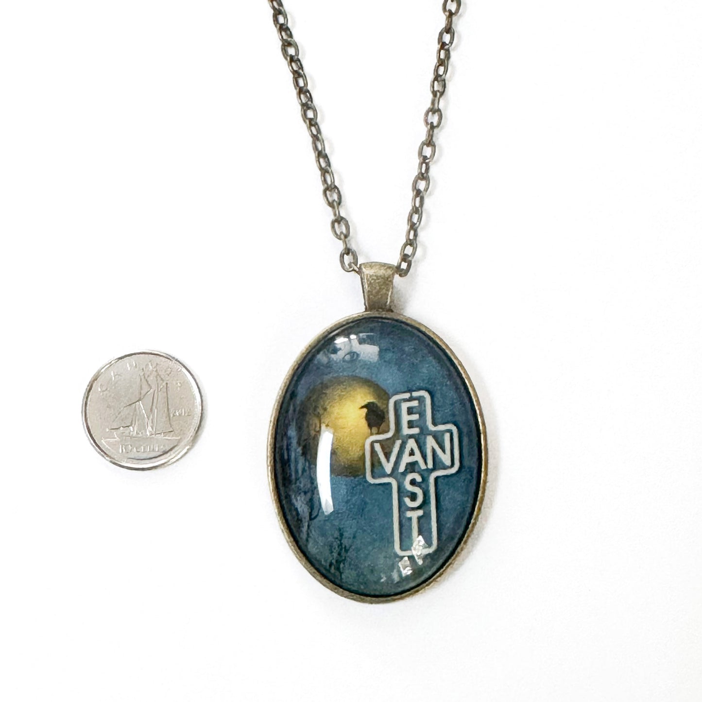 EAST VAN MOON WITH CROW - Large Glass Pendant