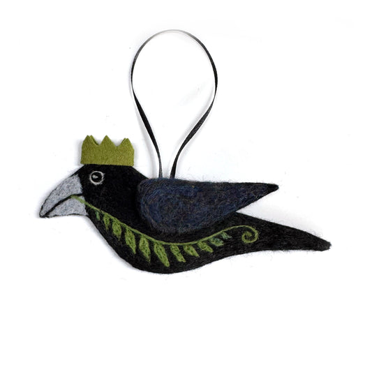 FERN Wool Needle-Felted Crow Hanging