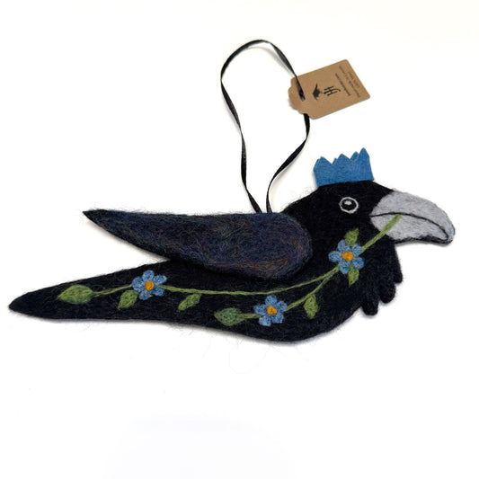 FORGET-ME-NOT Wool Needle-Felted Raven Hanging