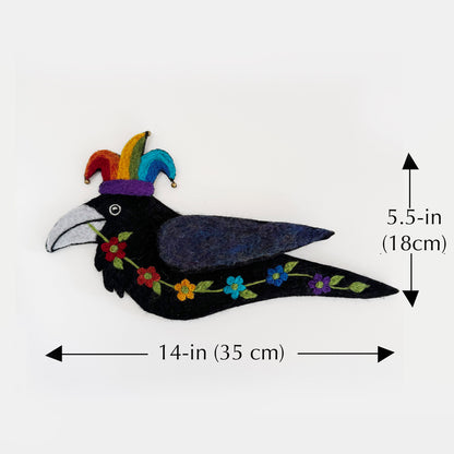 RAVEN RAINBOW JESTER-4 Wool Needle-Felted Raven Wall Art
