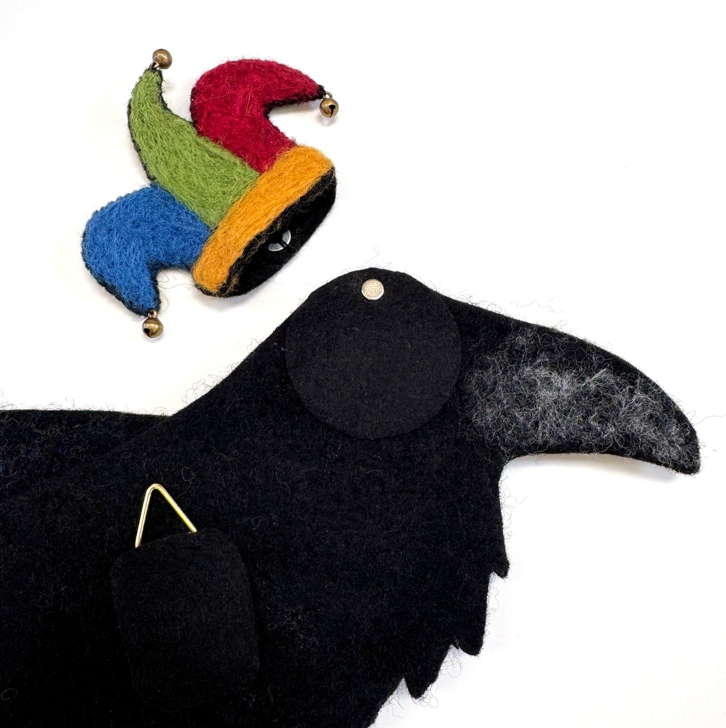 RAVEN JESTER-4 Wool Needle-Felted Raven Wall Art