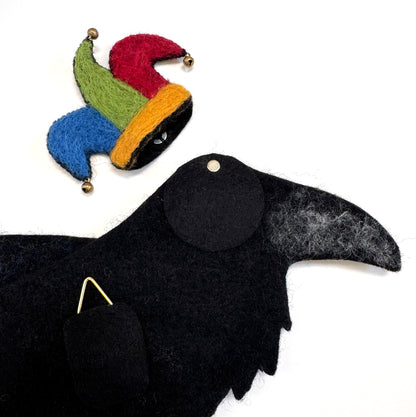 RAVEN JESTER-4 Wool Needle-Felted Raven Wall Art
