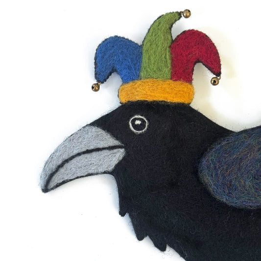 RAVEN JESTER-4 Wool Needle-Felted Raven Wall Art