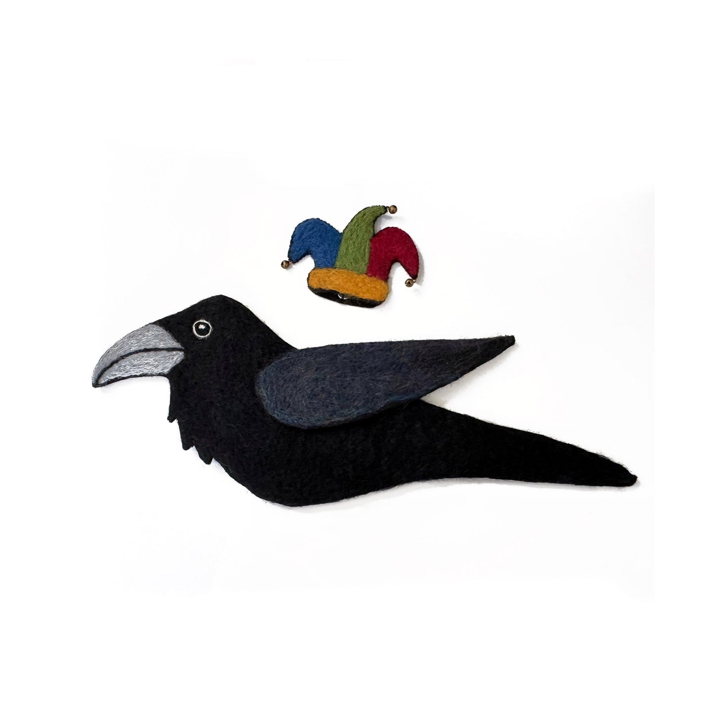 RAVEN JESTER-4 Wool Needle-Felted Raven Wall Art