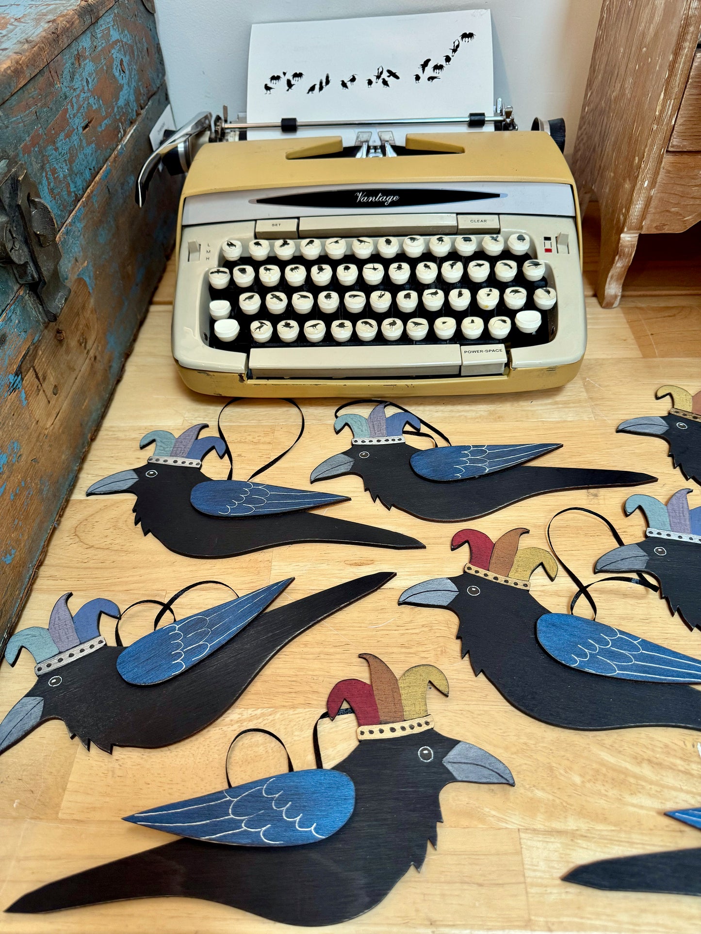 JESTER RAVEN 1 — Hand-Painted Wooden Raven Hanging 3