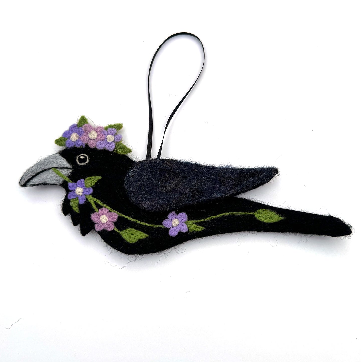 MAUVE SPRING GARLAND Wool Needle-Felted Raven Hanging