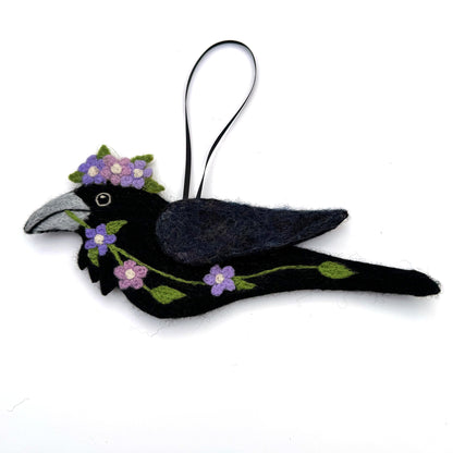 MAUVE SPRING GARLAND Wool Needle-Felted Raven Hanging