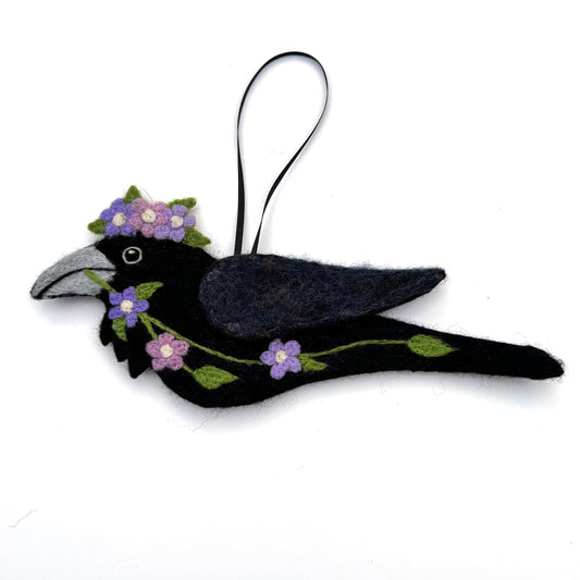 MAUVE SPRING GARLAND Wool Needle-Felted Raven Hanging