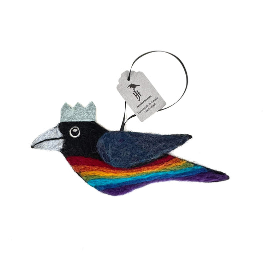 RAINBOW PARTY CROW 2 Wool Needle-Felted Crow Hanging