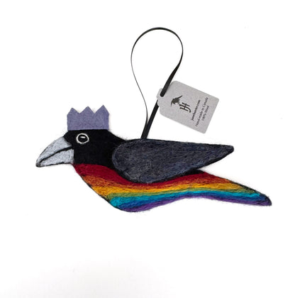 RAINBOW PARTY CROW 1 Wool Needle-Felted Crow Hanging