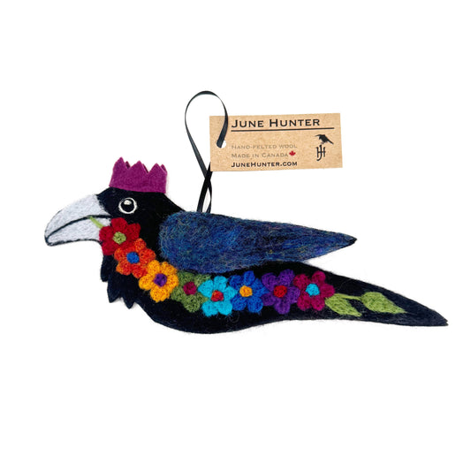 RAINBOW FLOWERS PARTY RAVEN Wool Needle-Felted Raven Hanging