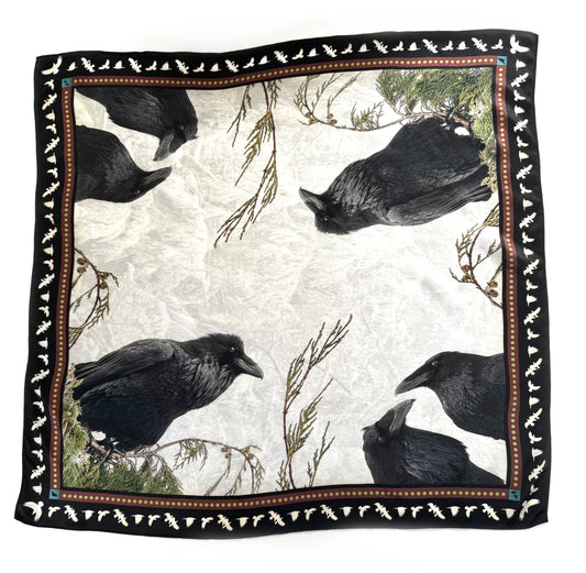 RAVENS ON CEDAR — 26-inch Square Scarf