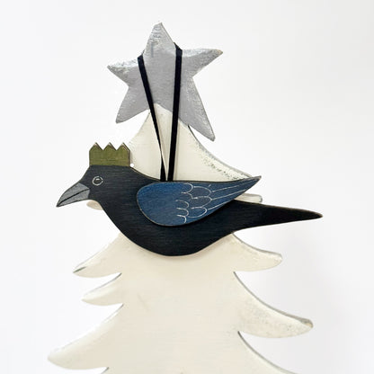 SMALL CROW WITH GOLD CROWN — Hand-Painted Wooden Crow Hanging