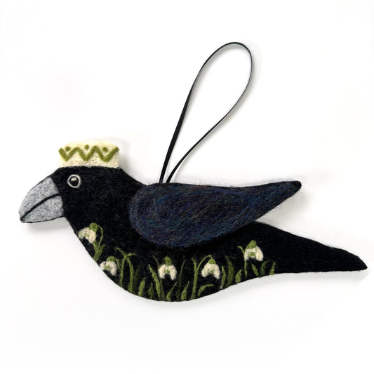 LARGE SNOWDROPS  Wool Needle-Felted Crow Hanging