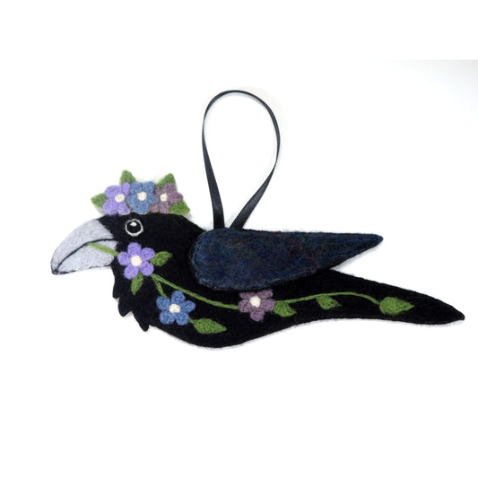 MAUVE SPRING GARLAND Wool Needle-Felted Raven Hanging