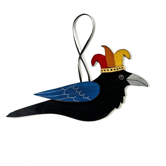 JESTER RAVEN 1 — Hand-Painted Wooden Raven Hanging 3